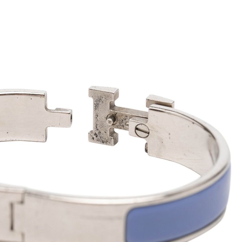Hermes Click PM Logo Enamel Bracelet Bangle Blue Silver Metal — view 4