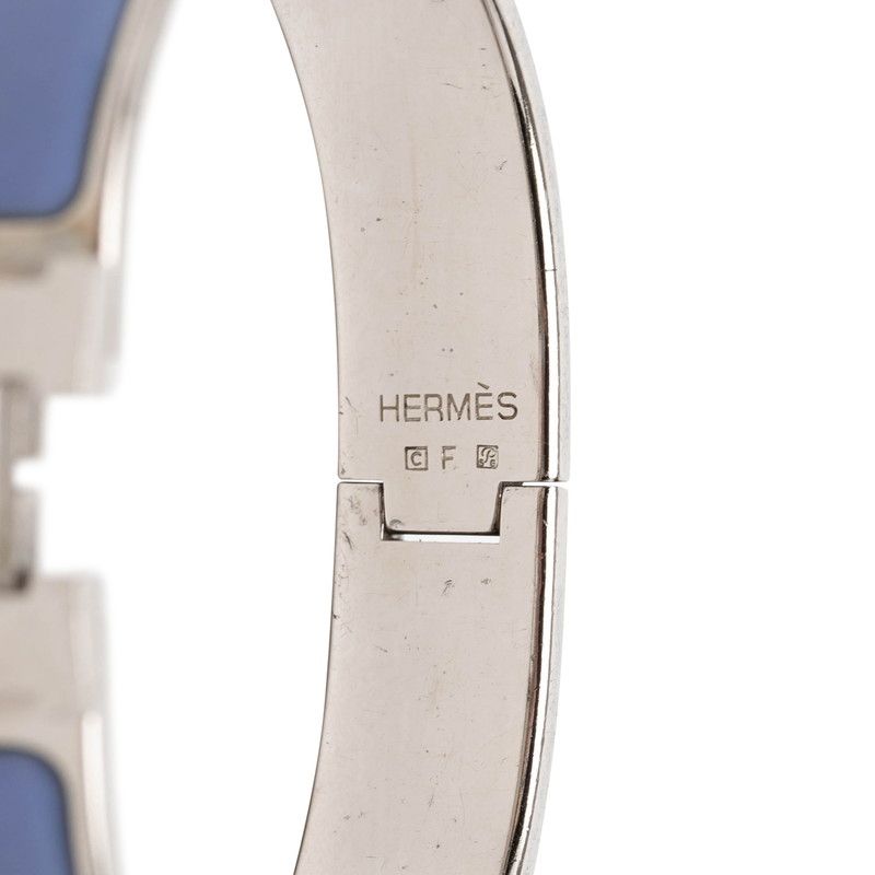 Hermes Click PM Logo Enamel Bracelet Bangle Blue Silver Metal — view 5