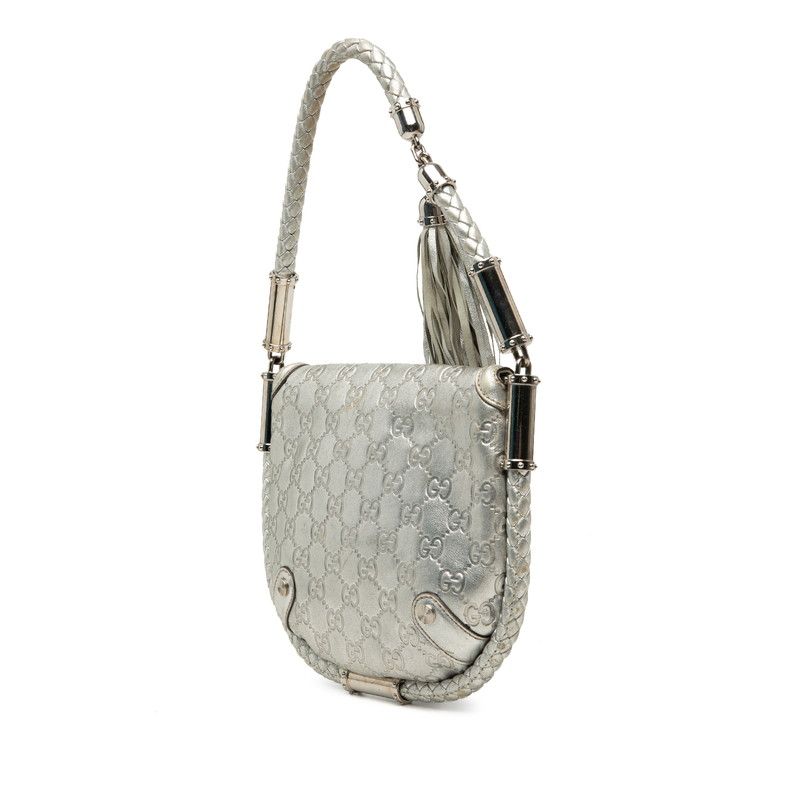 Gucci Guccissima Tassel Handbag Silver Leather — view 2
