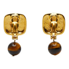 Chanel Vintage CC Logo Earrings Gold Brown Plated Tiger — view 3