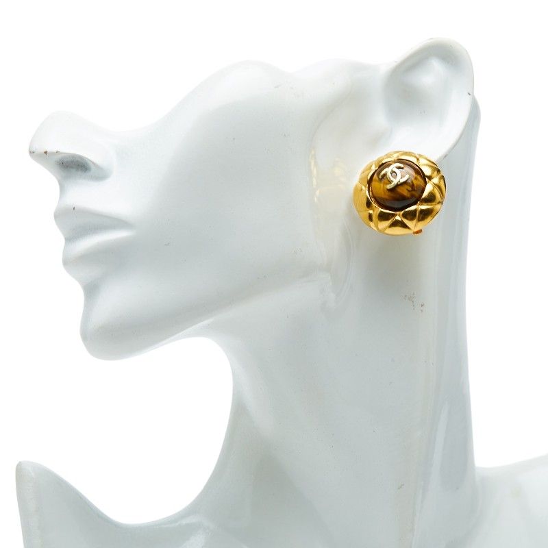 Chanel CC Logo Earrings Gold Brown Plated Color Stone — view 5