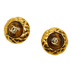 Chanel CC Logo Earrings Gold Brown Plated Color Stone