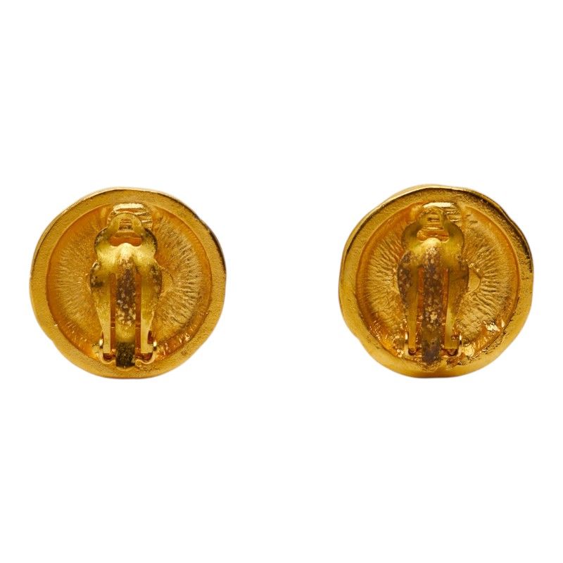 Chanel CC Logo Earrings Gold Brown Plated Color Stone — view 3