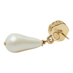 Chanel CC Logo Stud Earrings Swing Gold Plated Faux Pearl Color Stone — view 4