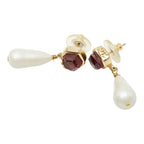 Chanel CC Logo Stud Earrings Swing Gold Plated Faux Pearl Color Stone — view 3