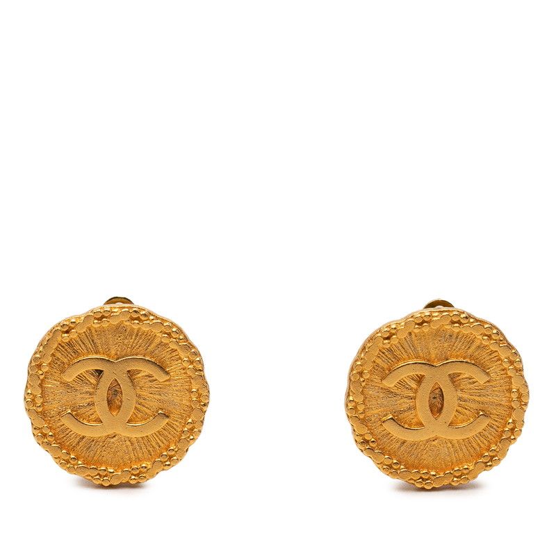 Chanel CC Logo Vintage Round Earrings 95 Gold Plated