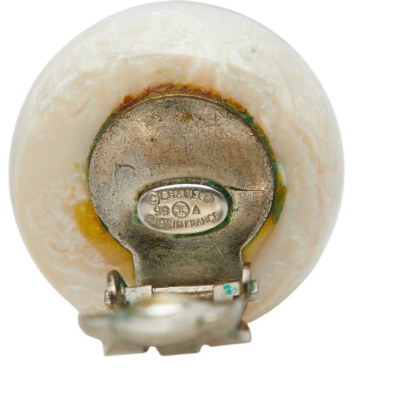 Chanel CC Logo Round Earrings Silver White Metal Resin — view 4