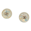 Chanel CC Logo Round Earrings Silver White Metal Resin