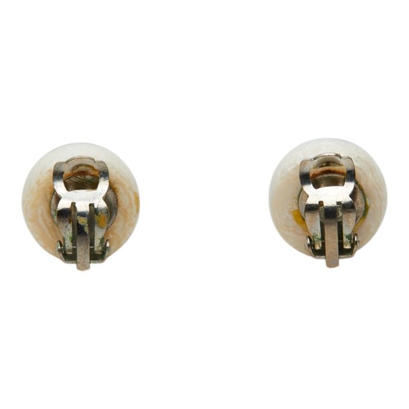 Chanel CC Logo Round Earrings Silver White Metal Resin — view 3