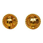 Chanel CC Logo Round Earrings Gold Brown Plated Tiger — view 3