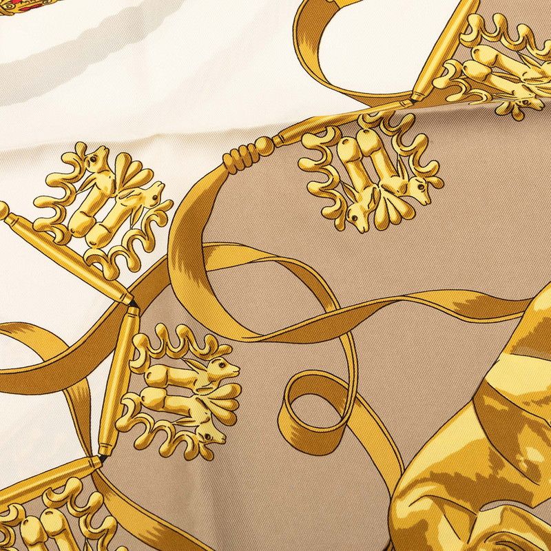 Hermes Carre 90 les Cavaliers D'or Yellow Gold Knight Scarf Large Beige Multi — view 4