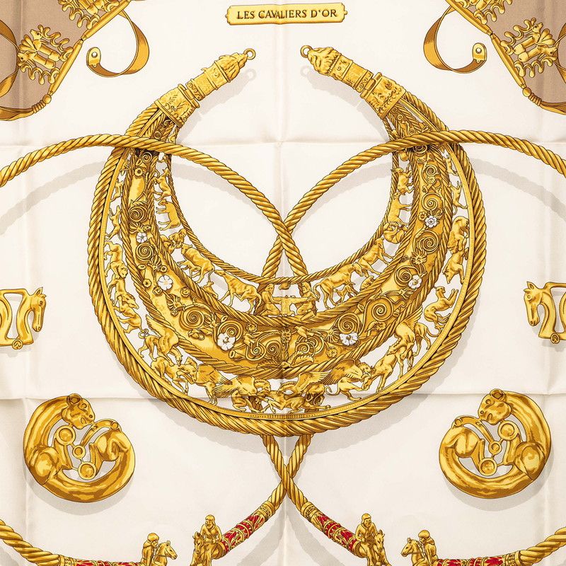 Hermes Carre 90 les Cavaliers D'or Yellow Gold Knight Scarf Large Beige Multi — view 5