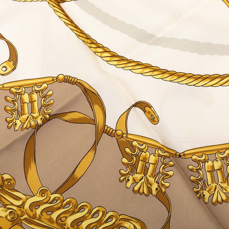 Hermes Carre 90 les Cavaliers D'or Yellow Gold Knight Scarf Large Beige Multi — view 6