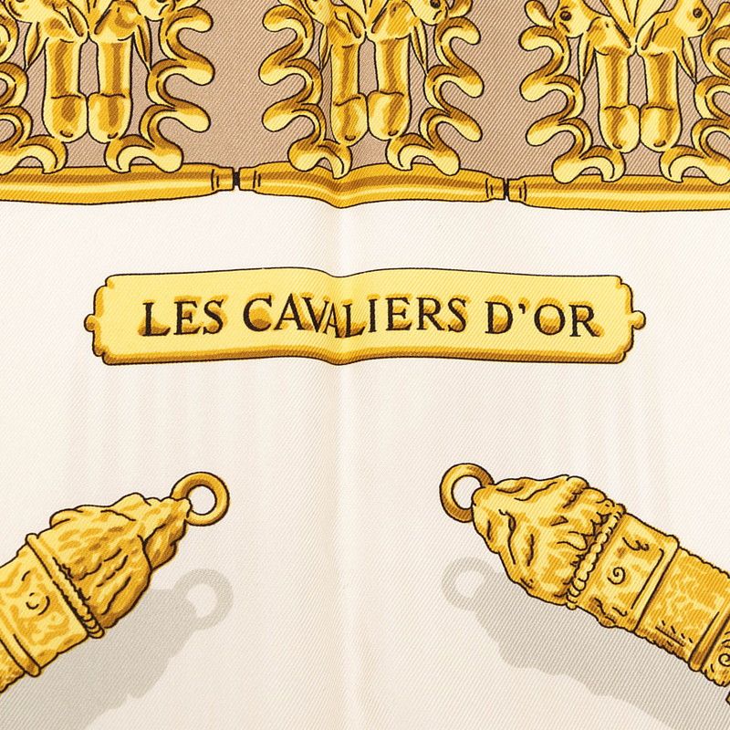 Hermes Carre 90 les Cavaliers D'or Yellow Gold Knight Scarf Large Beige Multi — view 3