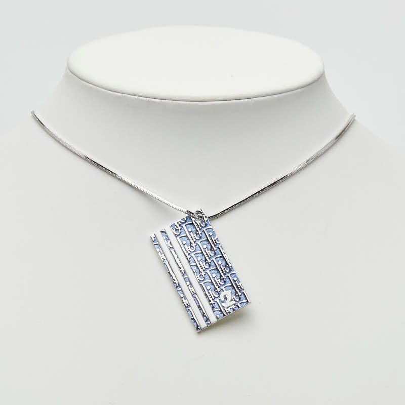 Dior Trotter Number 2 Vintage Necklace Silver Blue White Metal — view 6