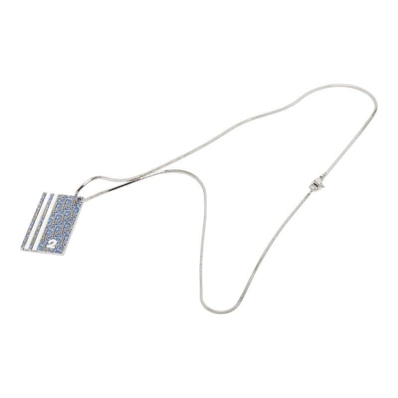 Dior Trotter Number 2 Vintage Necklace Silver Blue White Metal — view 4