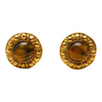 Chanel Round Earrings Gold Brown Plated Tiger — view 2