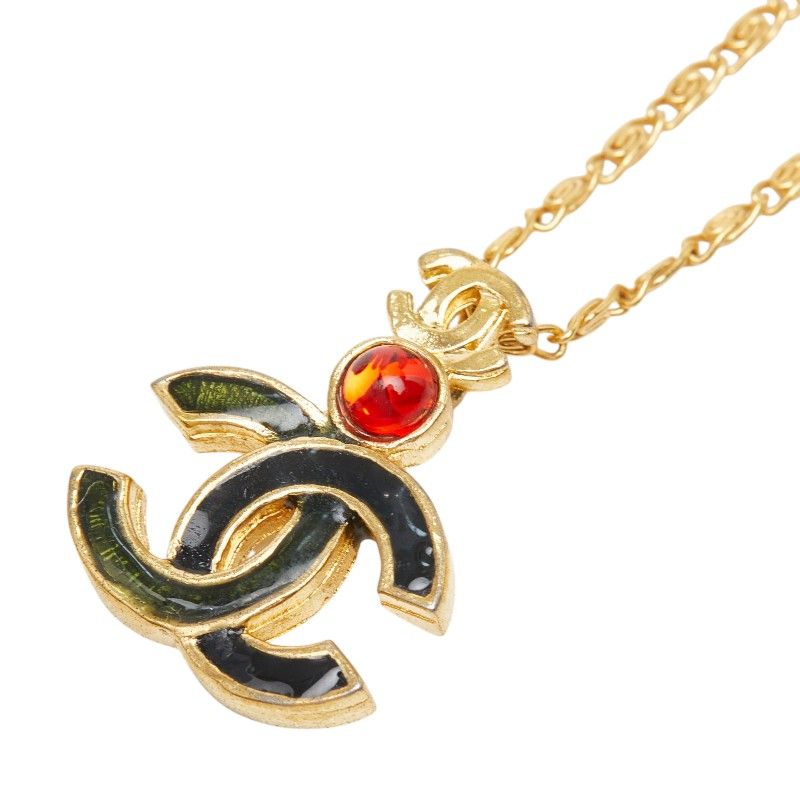 Chanel CC Logo Gripoix Depot Necklace Gold Black Plated