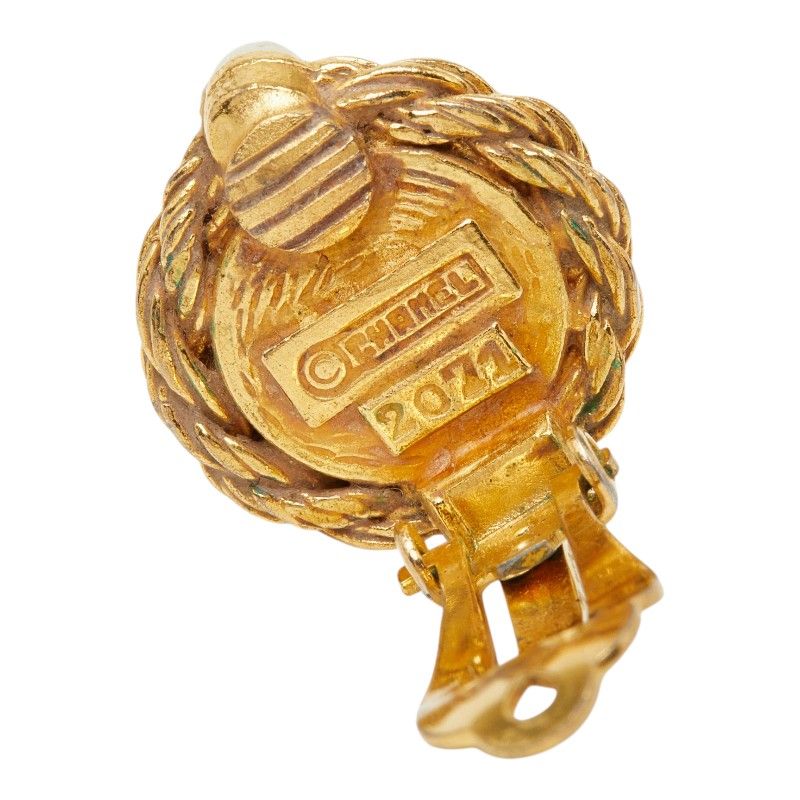 Chanel Earrings Gold Black Plated Faux Pearl Color Stone — view 4