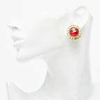 Chanel CC Logo Gripoix Rhinestone Earrings Gold Red Plated Glass — view 5