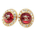 Chanel CC Logo Gripoix Rhinestone Earrings Gold Red Plated Glass