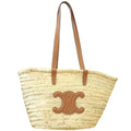 Celine Trio Basket Beige Brown Raffia Leather Tote