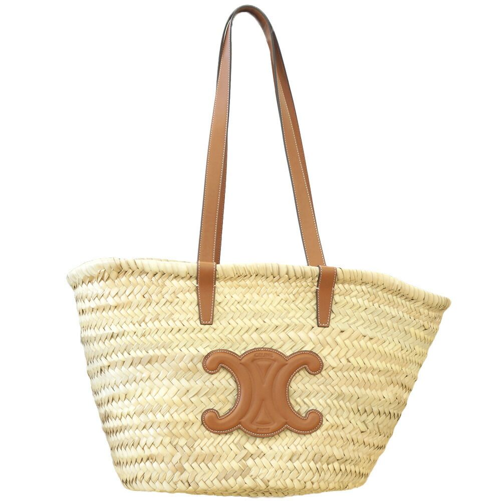 Celine Trio Basket Beige Brown Raffia Leather Tote
