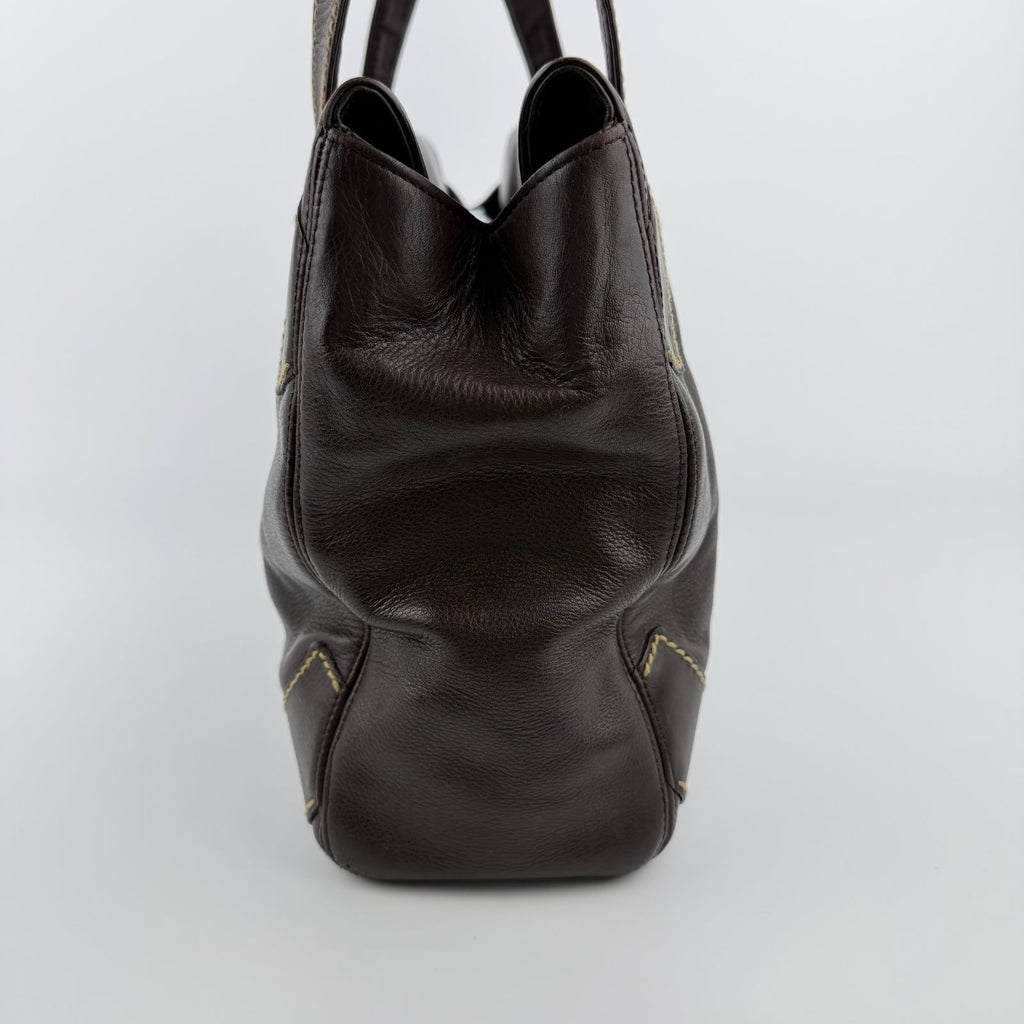 Chanel CC Logo Jumbo CC Tote Shoulder Bag Brown Leather Vintage — view 5