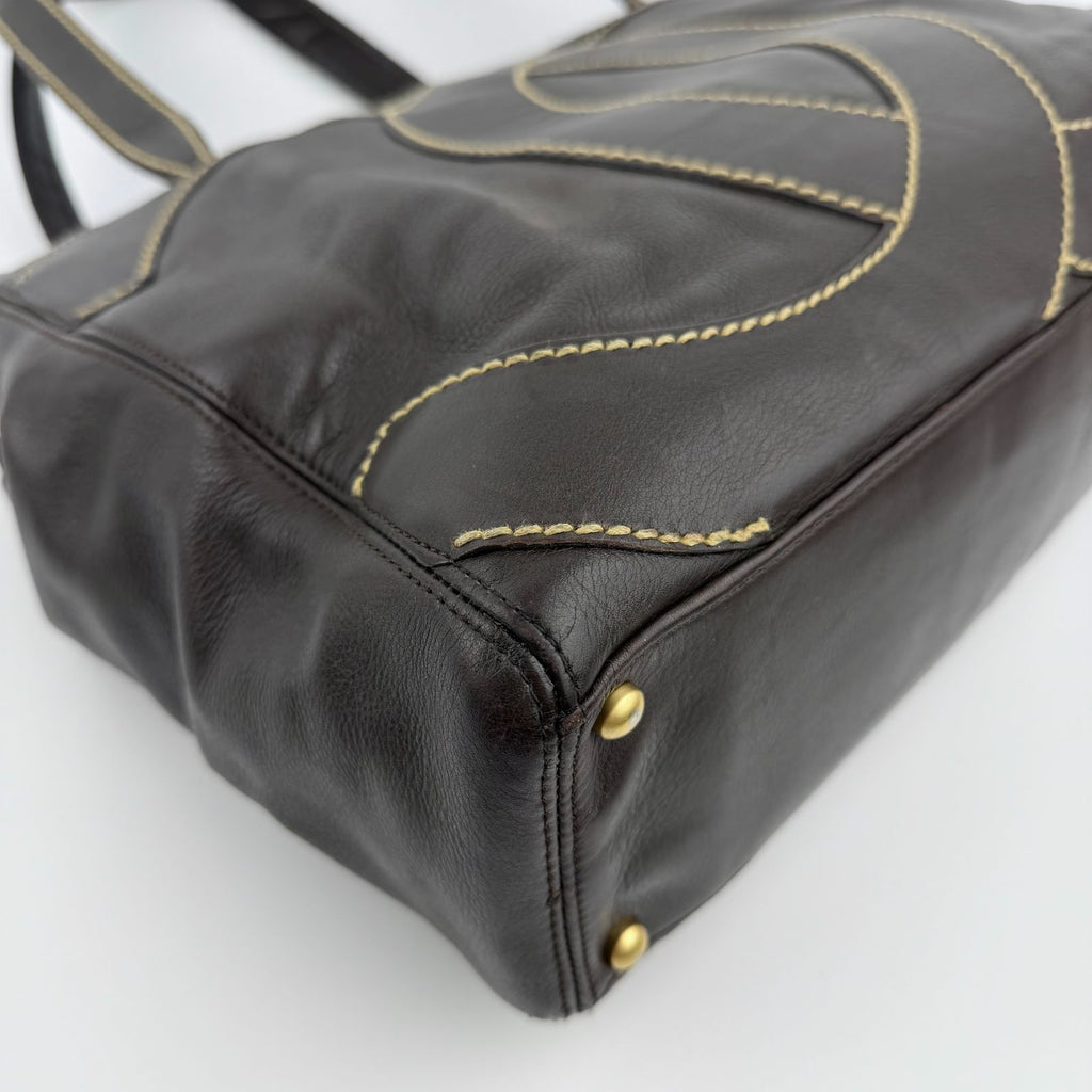 Chanel CC Logo Jumbo CC Tote Shoulder Bag Brown Leather Vintage — view 8