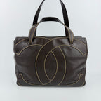 Chanel CC Logo Jumbo CC Tote Shoulder Bag Brown Leather Vintage — view 3