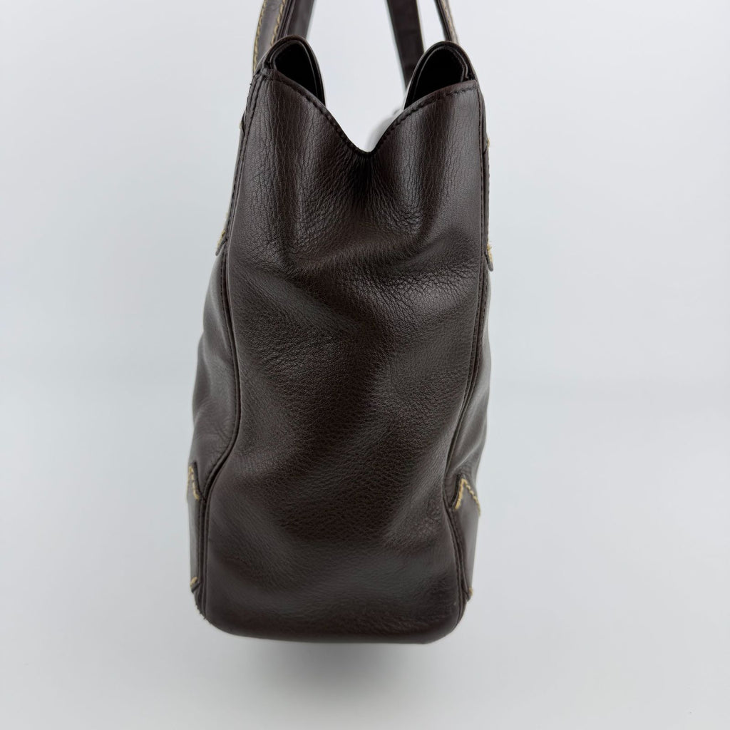 Chanel CC Logo Jumbo CC Tote Shoulder Bag Brown Leather Vintage — view 6