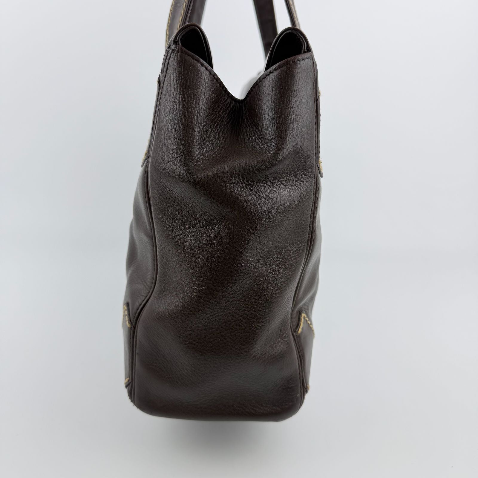Chanel CC Logo Jumbo CC Tote Shoulder Bag Brown Leather Vintage — view 6