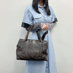 Chanel CC Logo Jumbo CC Tote Shoulder Bag Brown Leather Vintage