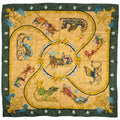 Hermes Carre 90 Plumes Et Grelots Feathers and Bells Scarf Silk Green Multi