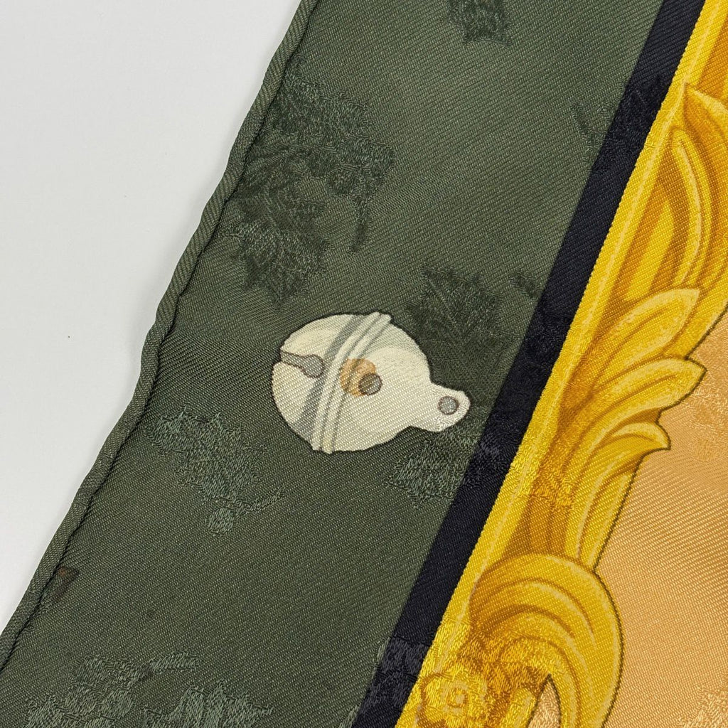 Hermes Carre 90 Plumes Et Grelots Feathers and Bells Scarf Silk Green Multi — view 4