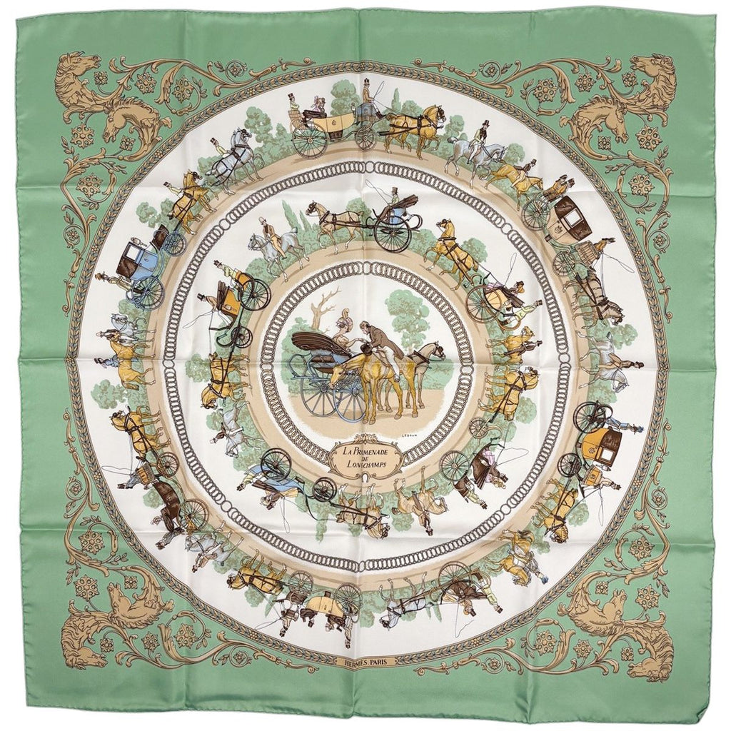 Hermes Carre 90 la Promenade de Longchamps Walk to Long Chien Carriage Scarf