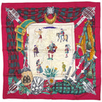 Hermes Carre 90 Scotland Scarf Silk Red Multi