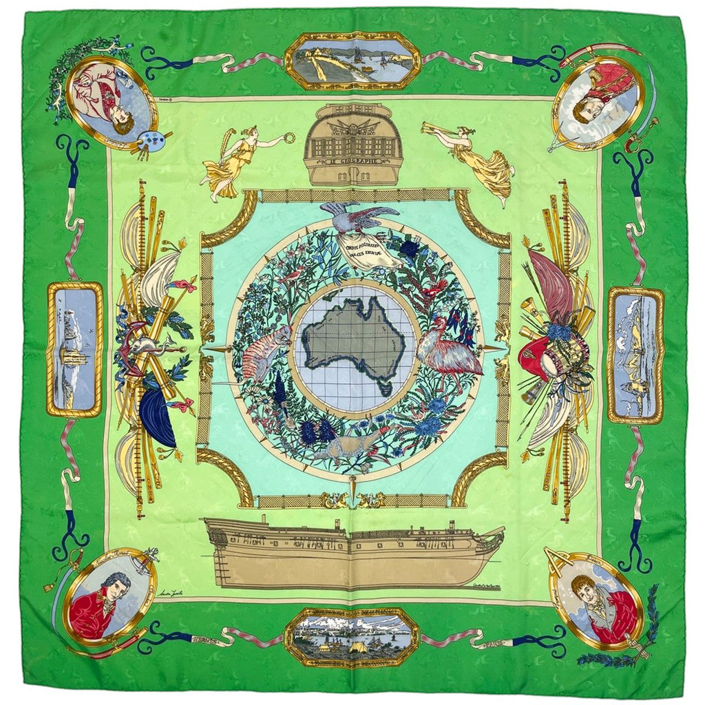 Hermes Carre 90 Orbis Australis Dulces Exuviae Australia Pattern Map Scarf Silk