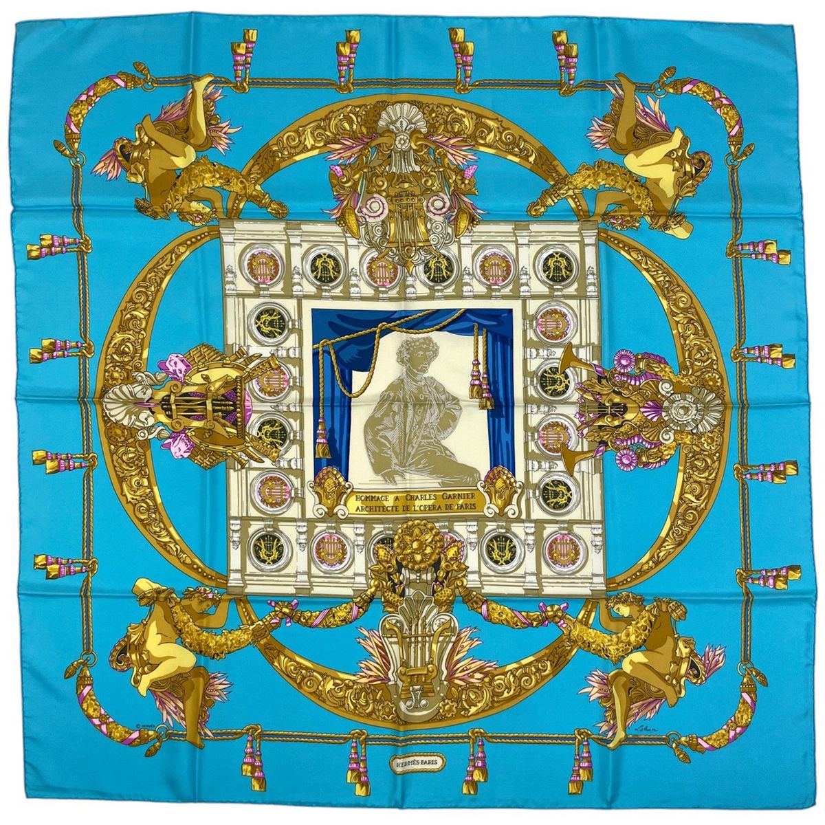 Hermes Carre 90 Hommage a Charles Garnier Lou Tribute Scarf Silk Blue Multi