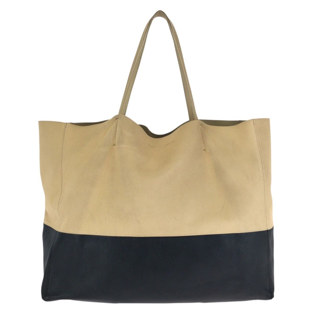 Celine Horizontal Cabas Bicolor Beige Black Gold Leather Tote Shoulder