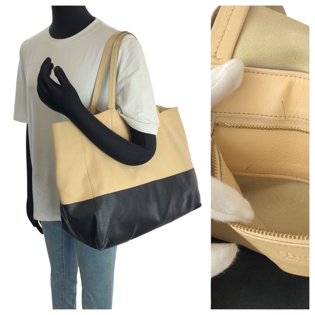Celine Horizontal Cabas Bicolor Beige Black Gold Leather Tote Shoulder — view 7