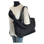 Chanel Vintage New Travel Line MM CC Logo Black Gold Nylon Leather Tote — view 7