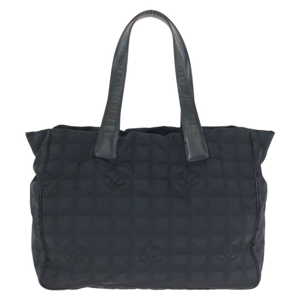 Chanel Vintage New Travel Line MM CC Logo Black Gold Nylon Leather Tote