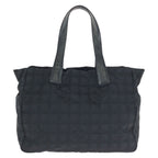 Chanel Vintage New Travel Line MM CC Logo Black Gold Nylon Leather Tote