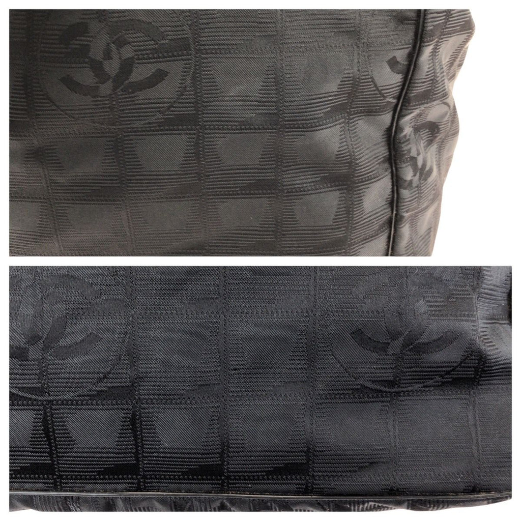 Chanel Vintage New Travel Line MM CC Logo Black Gold Nylon Leather Tote — view 5