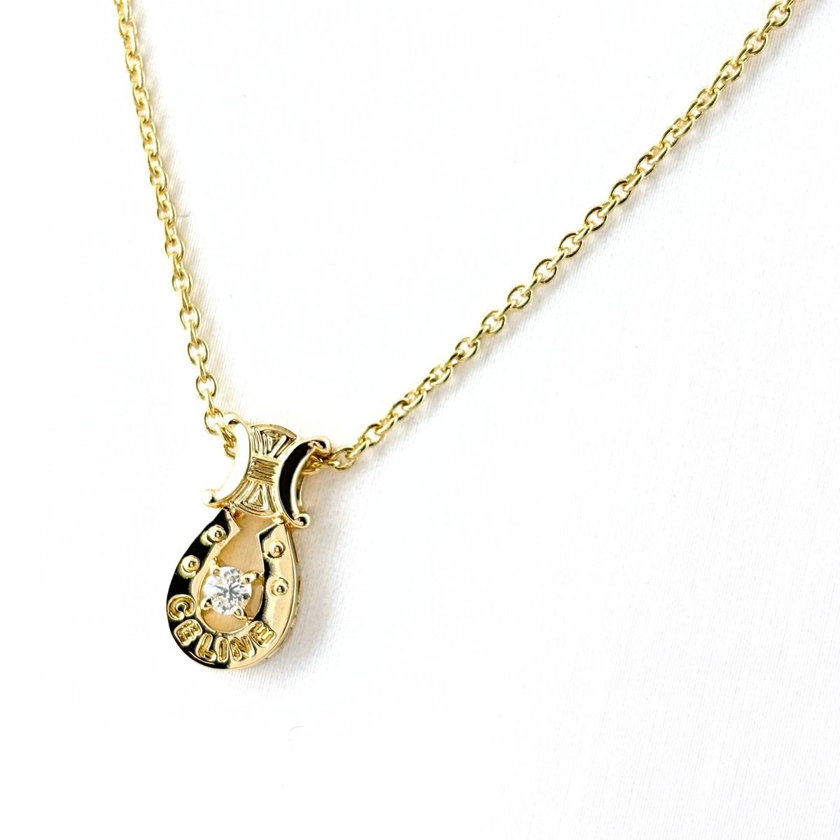 Celine Pave Diamond Necklace YG Yellow Gold Pendant