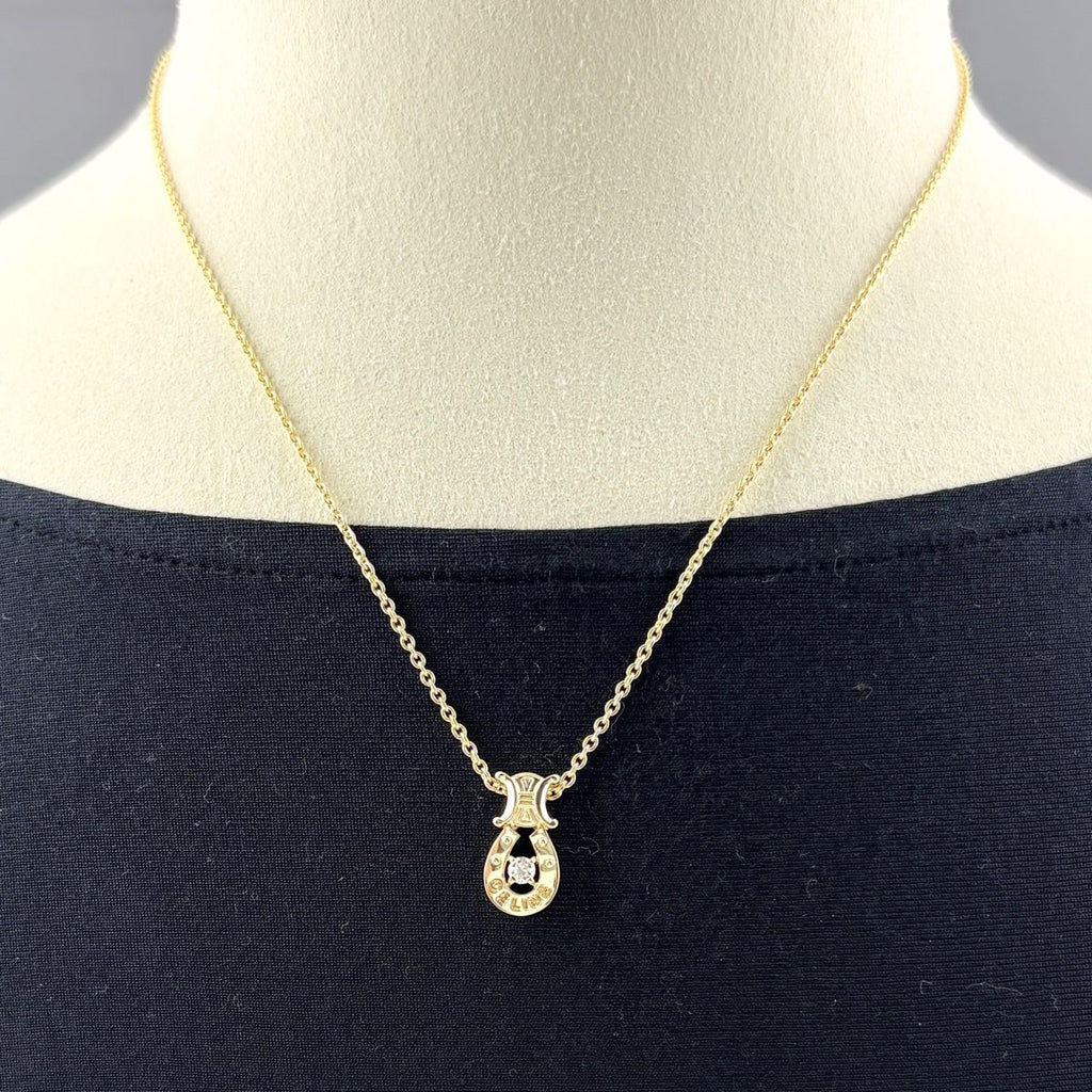 Celine Pave Diamond Necklace YG Yellow Gold Pendant — view 4