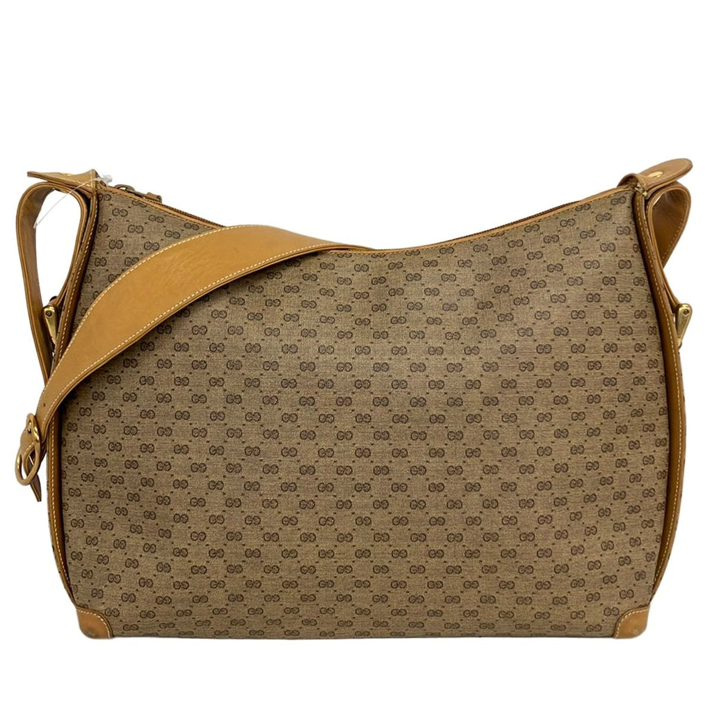Gucci Shoulder Bag Vintage Micro GG Beige Light Brown Dark Leather