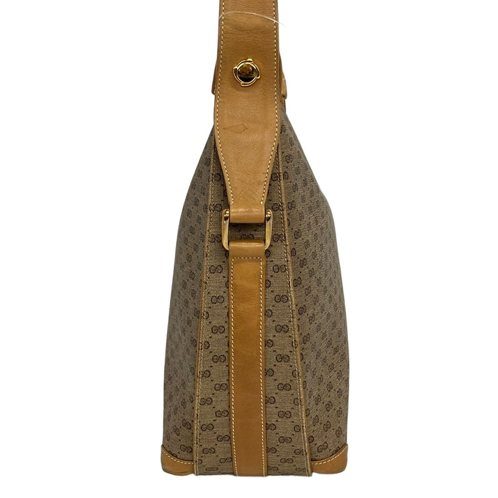 Gucci Shoulder Bag Vintage Micro GG Beige Light Brown Dark Leather — view 2