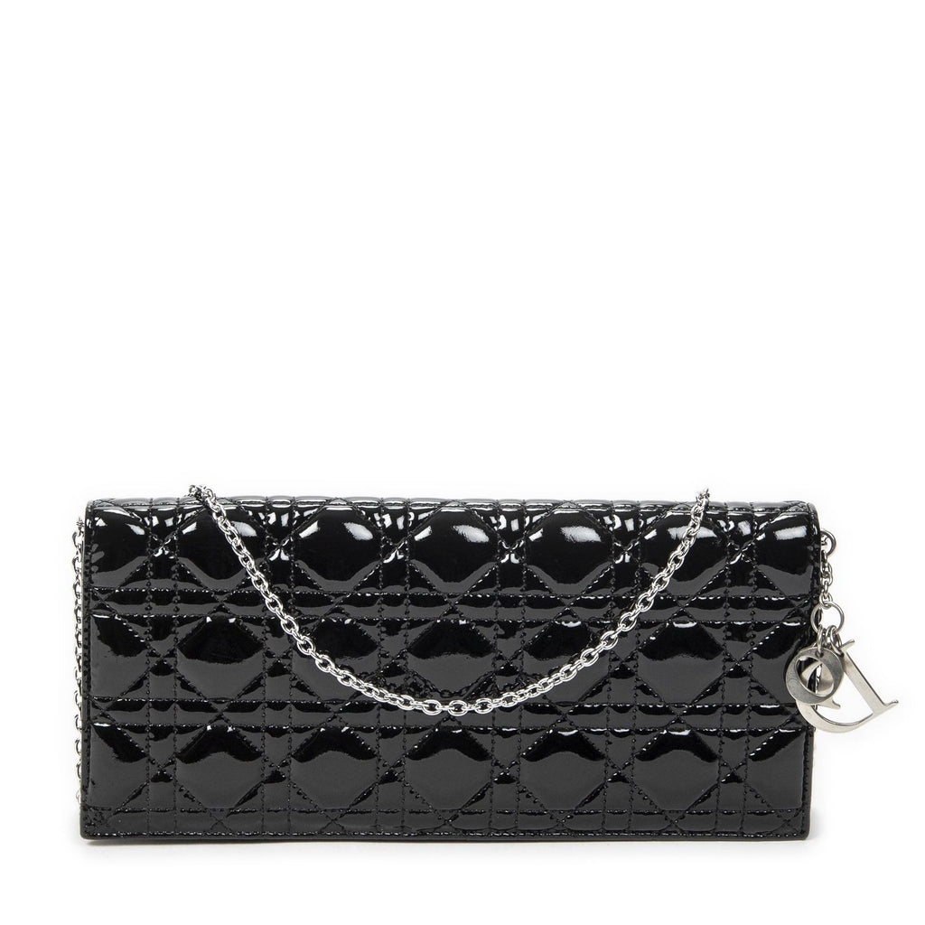 Dior Lady Dior Chain Clutch Black Cannage Patent Leather
